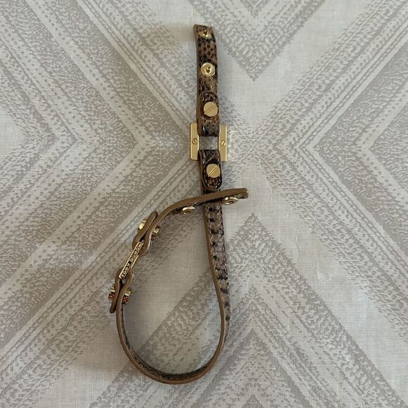 Tory Burch Brown/Tan Animal Print Leather w/ Gold Grommets Double Wrap Bracelet - Picture 2 of 8